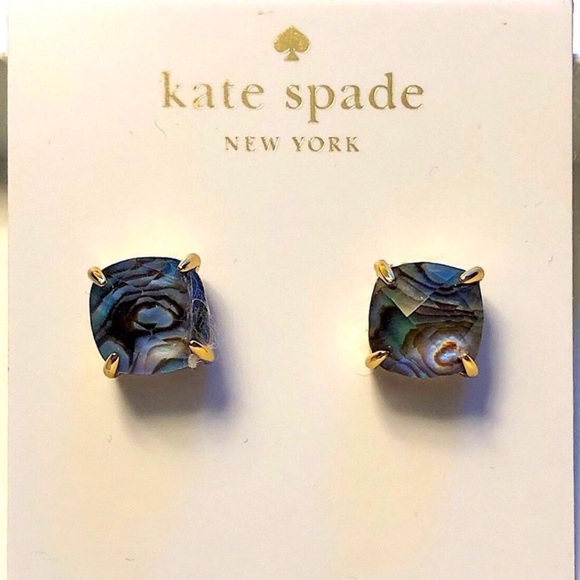 KATE SPADE New York Cushion Cut Abalone Gold Tone Earrings - Picture 6 of 7